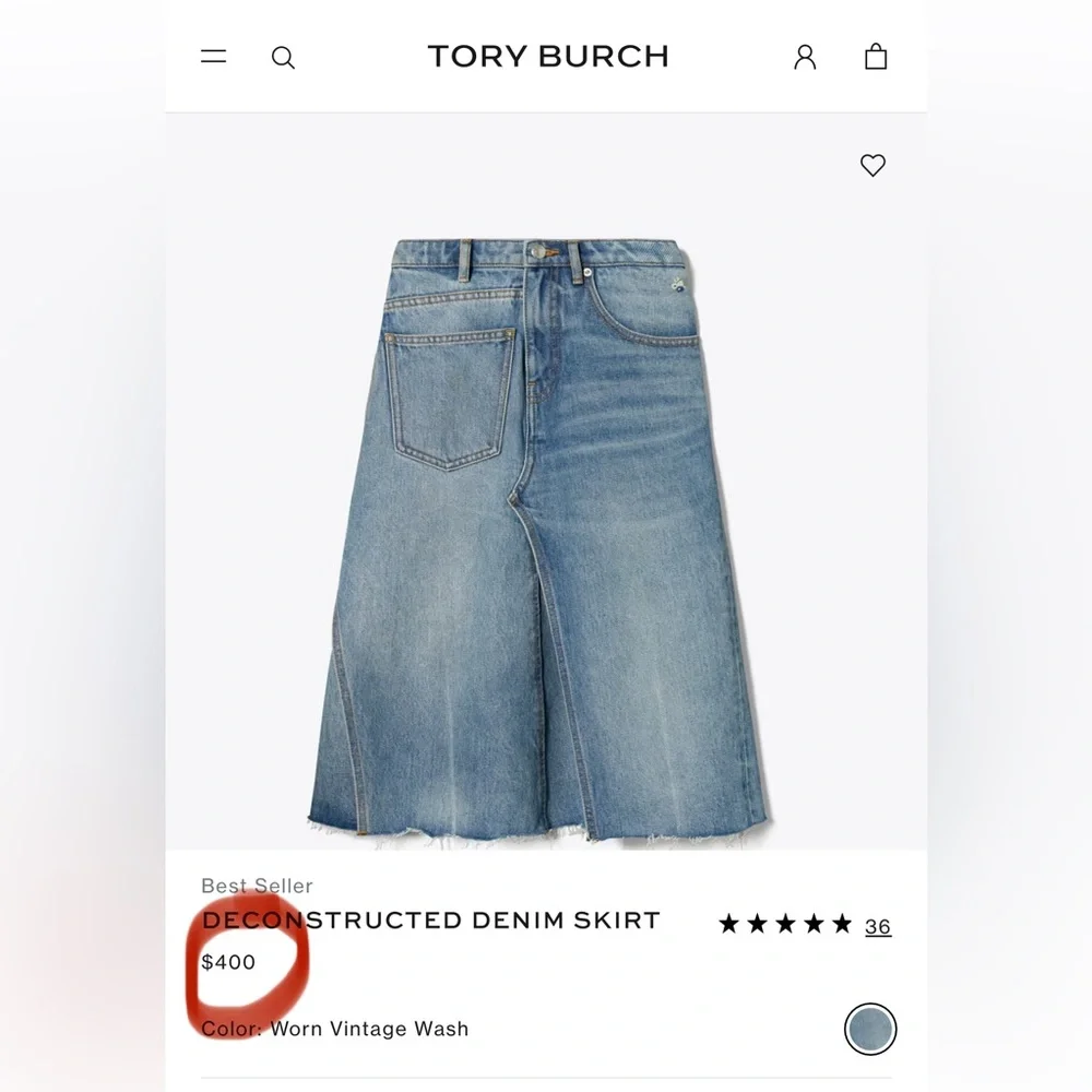 EUC Tory Burch DECONSTRUCTED DENIM SKIRT size 6 - Picture 3 of 15